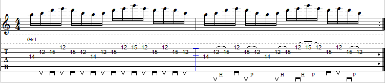 E Minor Pentatonic Rotation Sequence Pos1-Oct2-Guitar Tab